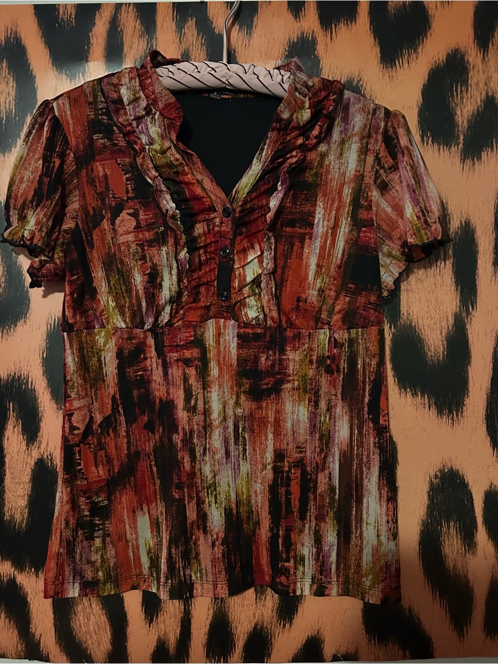Women's Rust Multi-Color Ruffle V-Neck Top
